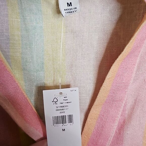 NWT GAP Linen Blend Rainbow Striped Shirt Long Sleeve Button Up Maternity Medium - Picture 5 of 10